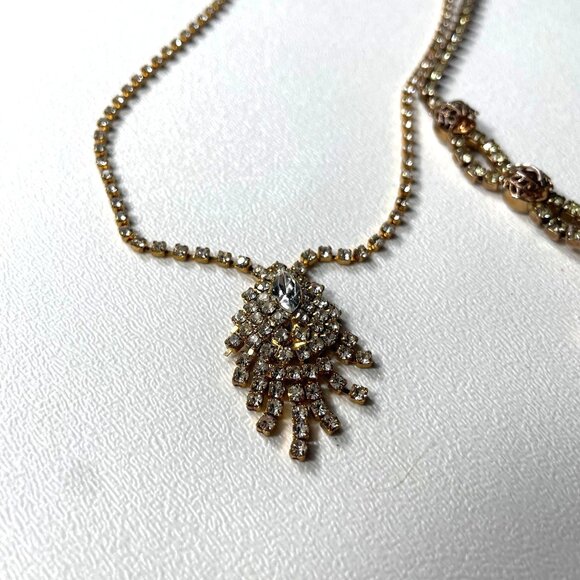Vintage Rhinestone Statement Necklaces Set Of 2 With Gold-Tone Chains & Intricat - Picture 3 of 14